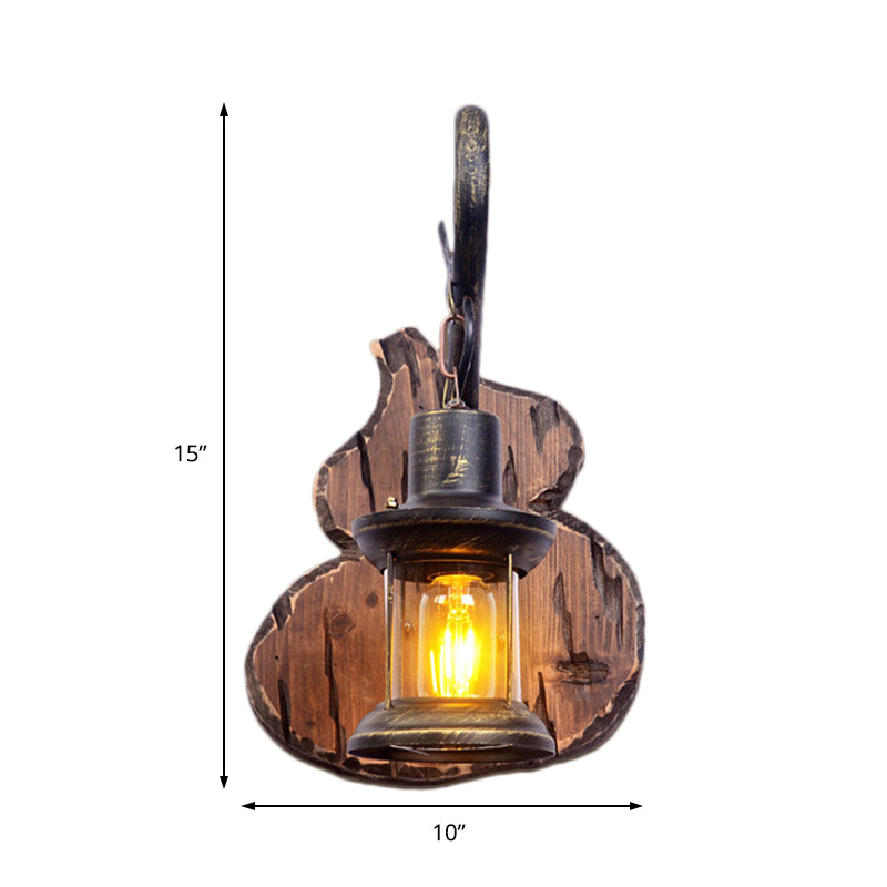Siopsrl| Coastal Lantern Wall Lighting Fixture 1 Lamp Clear Glass Wall Light in Antique Brass with Gourd Back Plate