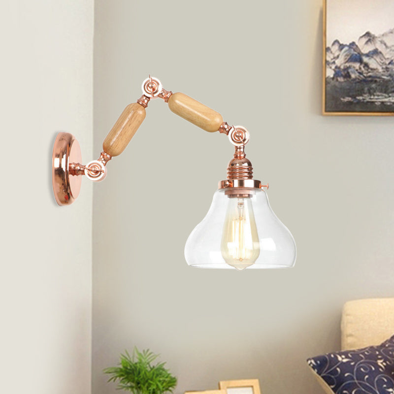 Siopsrl| 1 Light Clear Glass Wall Sconces Light Vintage Gold Pumpkin Living Room Lighting Fixture with Long Extendable Arm