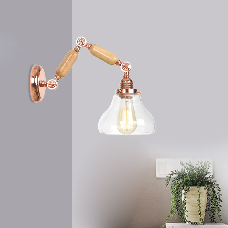 Siopsrl| 1 Light Clear Glass Wall Sconces Light Vintage Gold Pumpkin Living Room Lighting Fixture with Long Extendable Arm