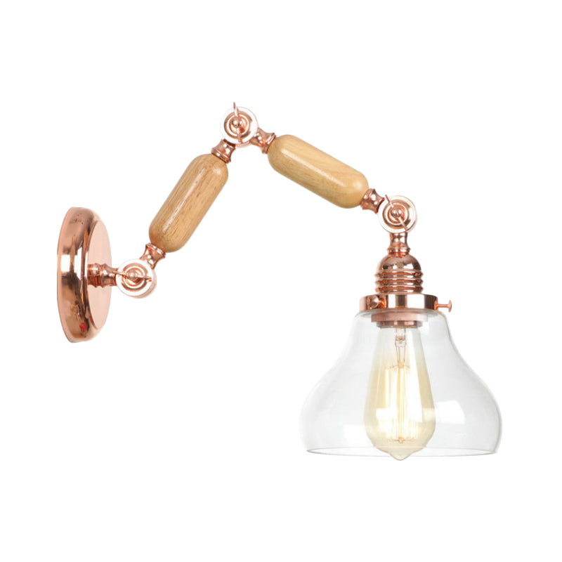 Siopsrl| 1 Light Clear Glass Wall Sconces Light Vintage Gold Pumpkin Living Room Lighting Fixture with Long Extendable Arm