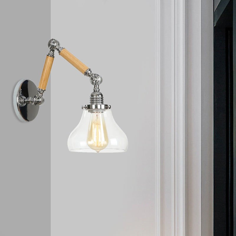 Siopsrl| Gourd Living Room Wall Light Fixture Industrial Clear Glass 1 Light Chrome Wall Lamp with 8"+8"/6"+6"/8"+4" Wood Arm