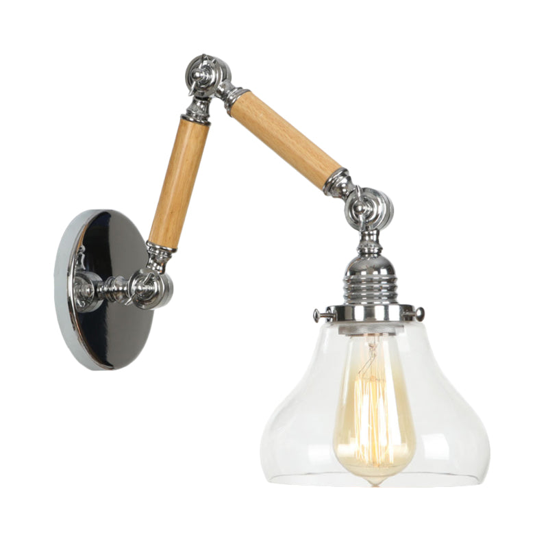 Siopsrl| Gourd Living Room Wall Light Fixture Industrial Clear Glass 1 Light Chrome Wall Lamp with 8"+8"/6"+6"/8"+4" Wood Arm