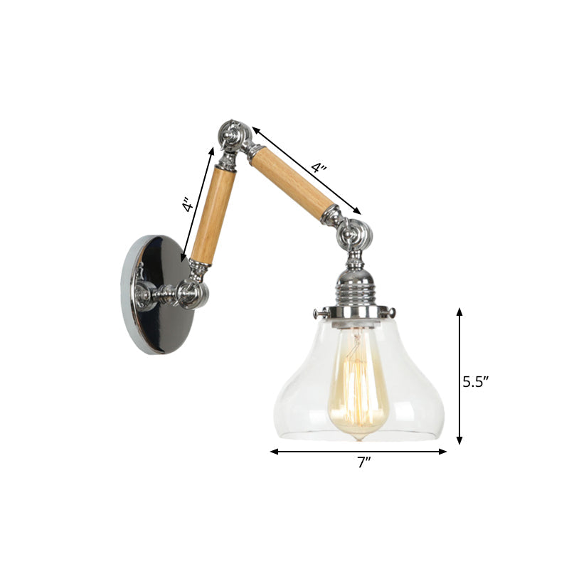 Siopsrl| Gourd Living Room Wall Light Fixture Industrial Clear Glass 1 Light Chrome Wall Lamp with 8"+8"/6"+6"/8"+4" Wood Arm