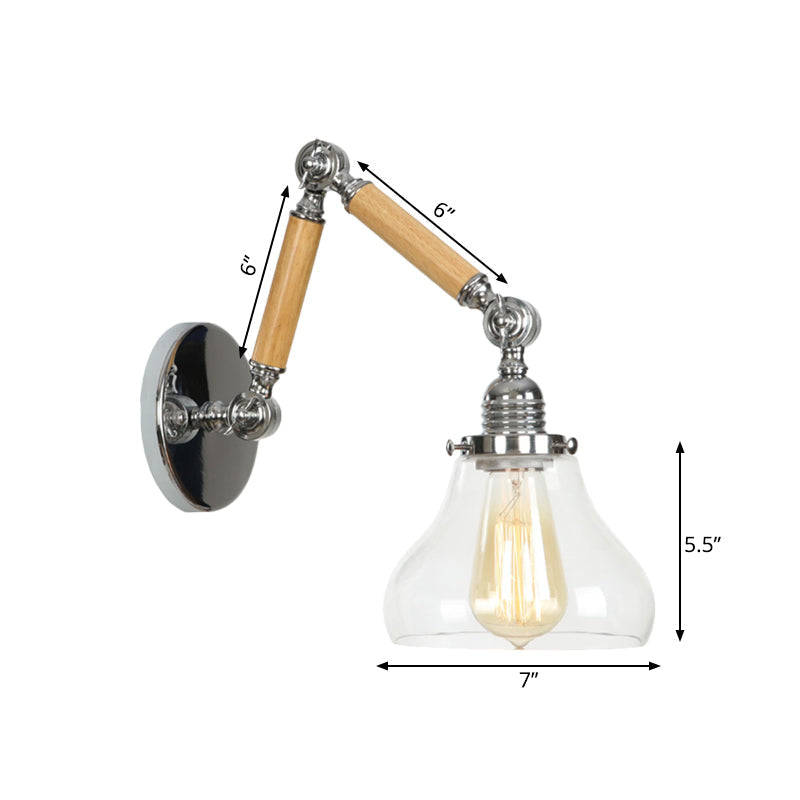 Siopsrl| Gourd Living Room Wall Light Fixture Industrial Clear Glass 1 Light Chrome Wall Lamp with 8"+8"/6"+6"/8"+4" Wood Arm