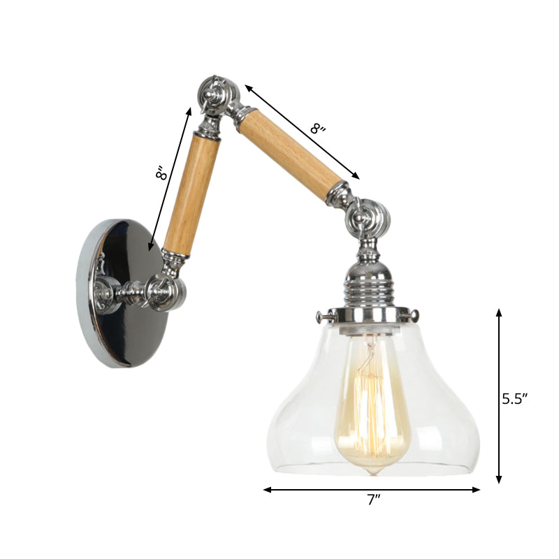 Siopsrl| Gourd Living Room Wall Light Fixture Industrial Clear Glass 1 Light Chrome Wall Lamp with 8"+8"/6"+6"/8"+4" Wood Arm