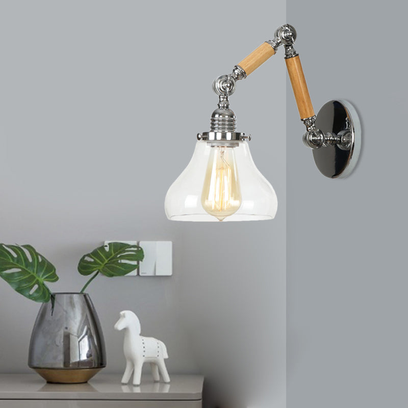 Siopsrl| Gourd Living Room Wall Light Fixture Industrial Clear Glass 1 Light Chrome Wall Lamp with 8"+8"/6"+6"/8"+4" Wood Arm