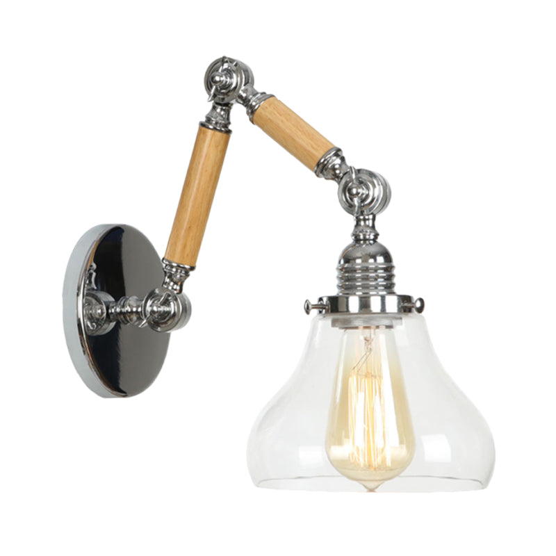 Siopsrl| Gourd Living Room Wall Light Fixture Industrial Clear Glass 1 Light Chrome Wall Lamp with 8"+8"/6"+6"/8"+4" Wood Arm