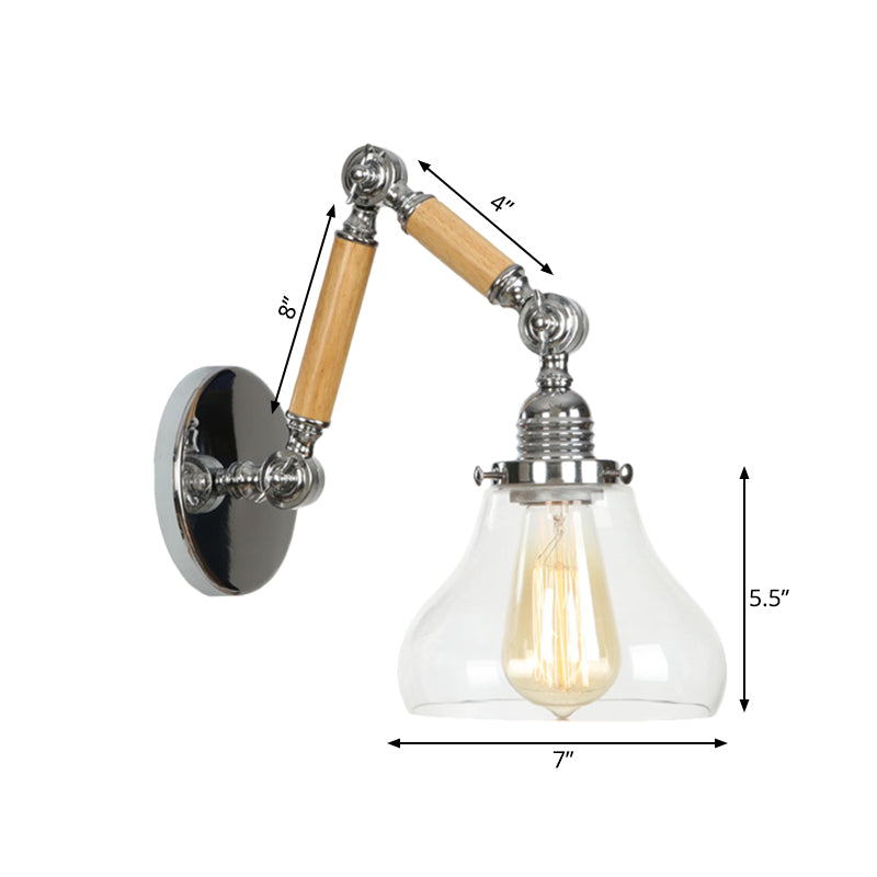Siopsrl| Gourd Living Room Wall Light Fixture Industrial Clear Glass 1 Light Chrome Wall Lamp with 8"+8"/6"+6"/8"+4" Wood Arm