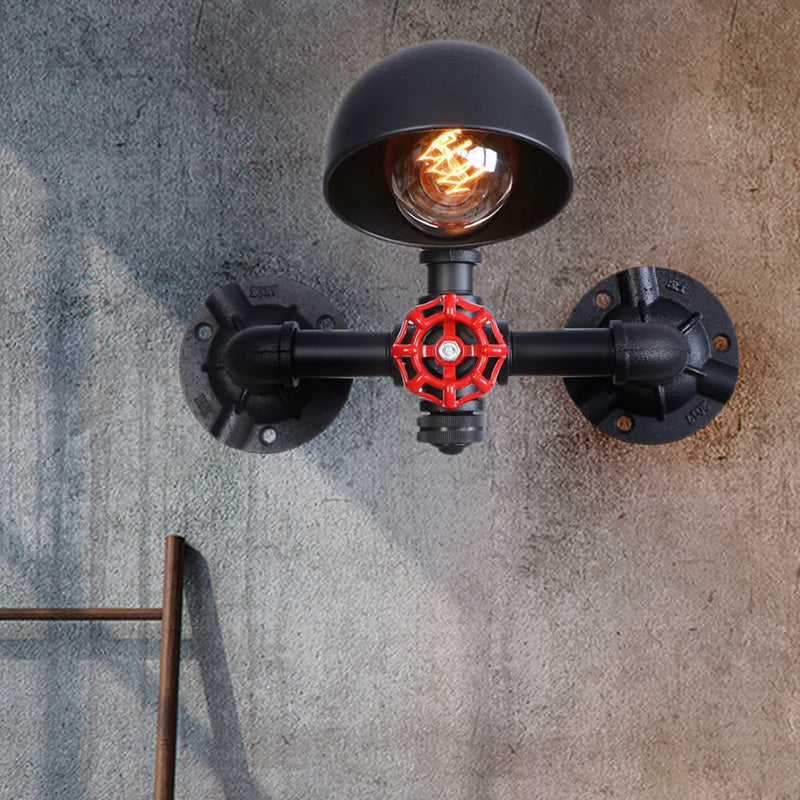 Siopsrl| Steampunk Dome Wall Lamp Fixture with Valve Wheel 1 Head Metallic Wall Light in Black for Living Room
