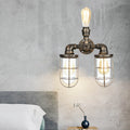 Siopsrl| 3 Heads Water Pipe Wall Mounted Light with Cage Shade Nautical Design Antique Brass Iron Wall Lighting