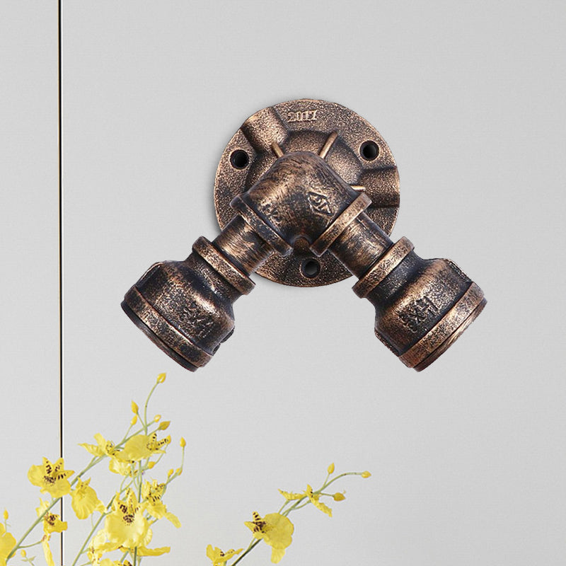 Siopsrl| 2 Heads Wall Lamp Fixture with Pipe Forged Iron Shade Rustic Style Living Room Wall Lamp Light in Aged Bronze