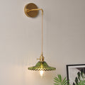 Siopsrl| Green glass wavy wall lamp industrial 1 light living room lighting fixture in brass