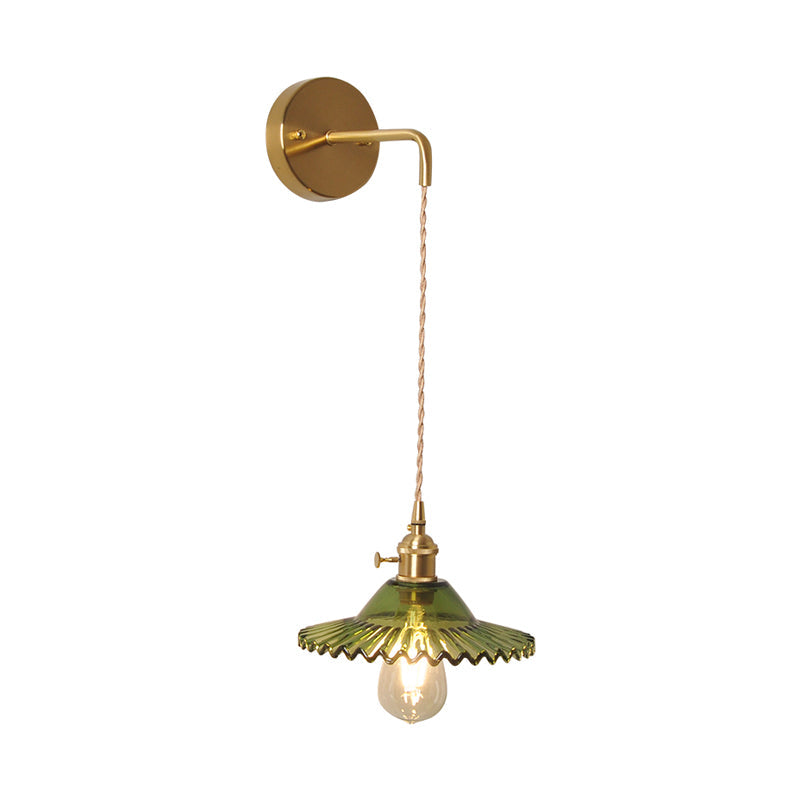 Siopsrl| Green glass wavy wall lamp industrial 1 light living room lighting fixture in brass