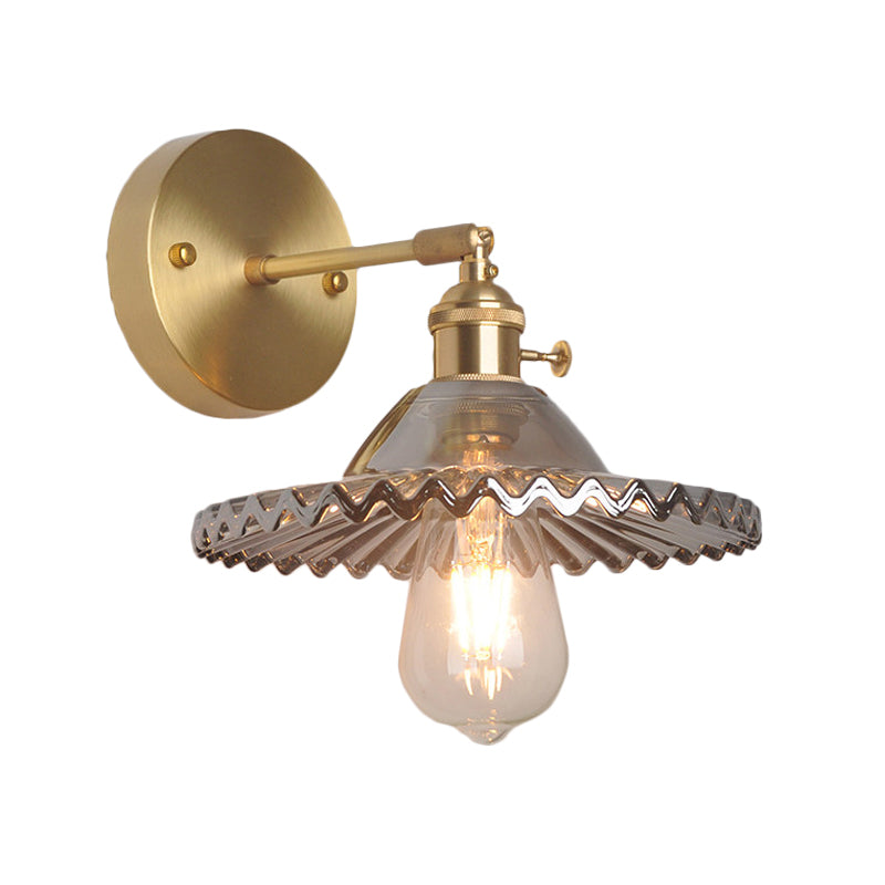 Siopsrl| Brass Bowl Wall Lighting Industrial Smoke Glass 1 Light Living Room Wall Lamp Light Fixture