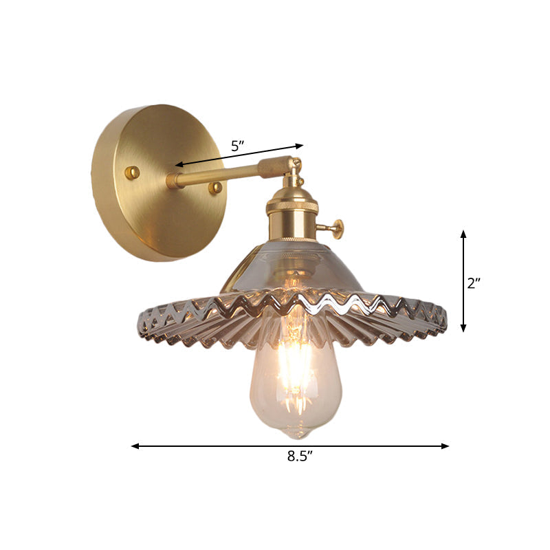 Siopsrl| Brass Bowl Wall Lighting Industrial Smoke Glass 1 Light Living Room Wall Lamp Light Fixture