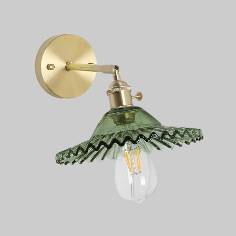 Siopsrl| Industrial Bowl Wall Lighting Fixture 1 Bulb Green Glass Wall Light in Brass