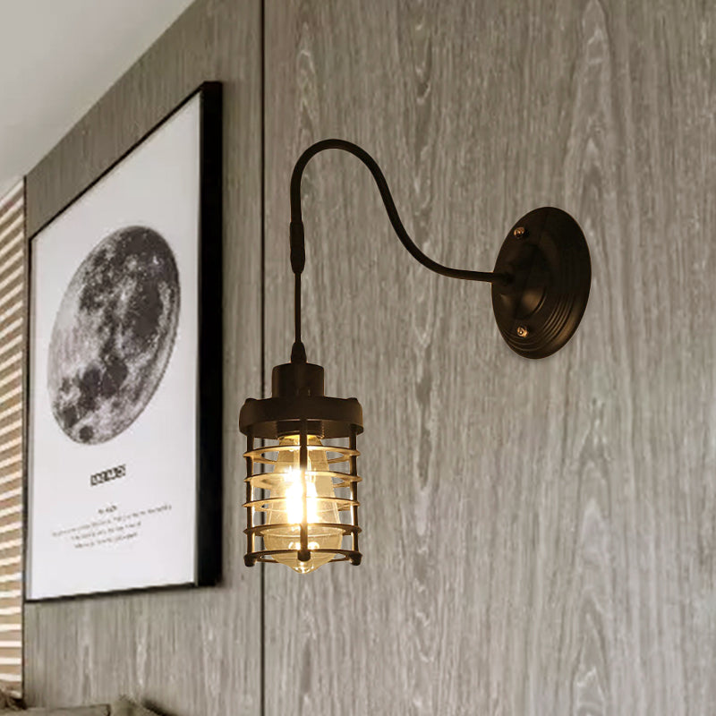 Siopsrl| Metal Cylinder/Hexagonal Engaged Wall Lamp Farm 1 Lamp Restaurant Wall Mount Fixture in Black