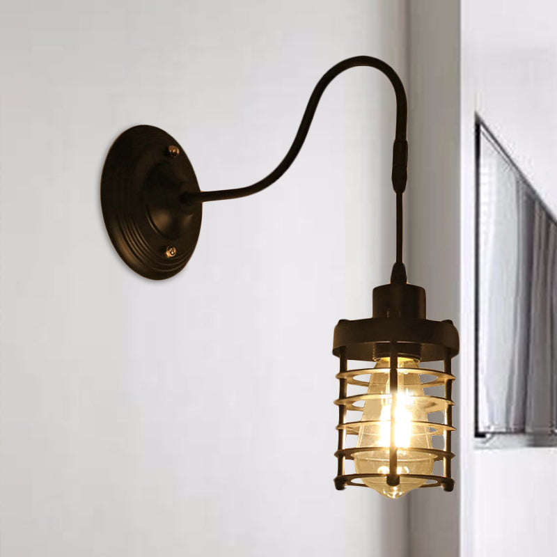 Siopsrl| Metal Cylinder/Hexagonal Engaged Wall Lamp Farm 1 Lamp Restaurant Wall Mount Fixture in Black