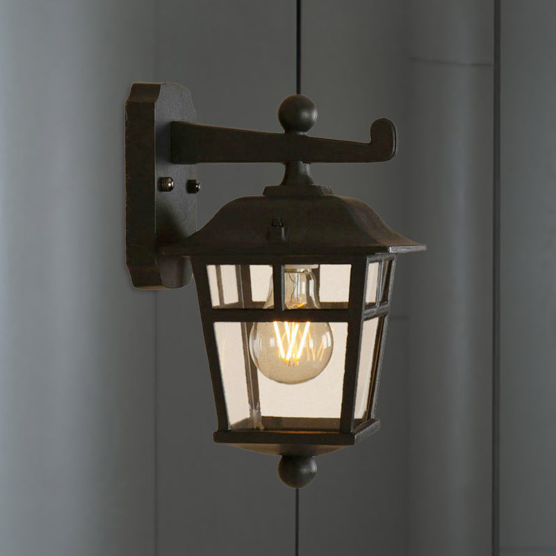 Siopsrl| Lantern Clear Glass Wall Hanging Lamp Industrial Single Bulb Veranda Wall Light in Black