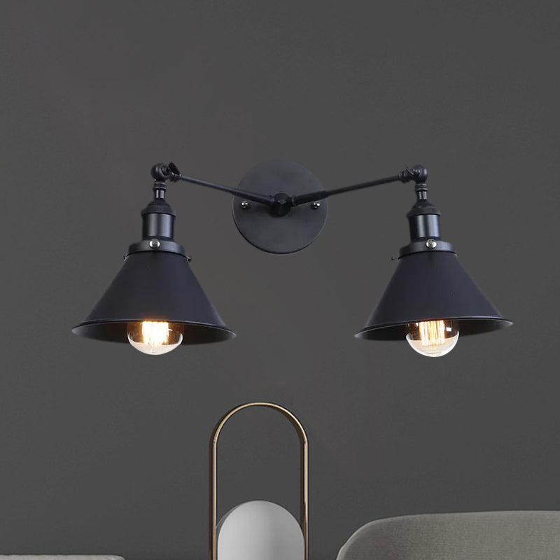 Siopsrl| Tapered Umbrella Iron Wall Mount Light Industrial Vintage 2 Heads Farmhouse Wall Mount Light in Black/Brass