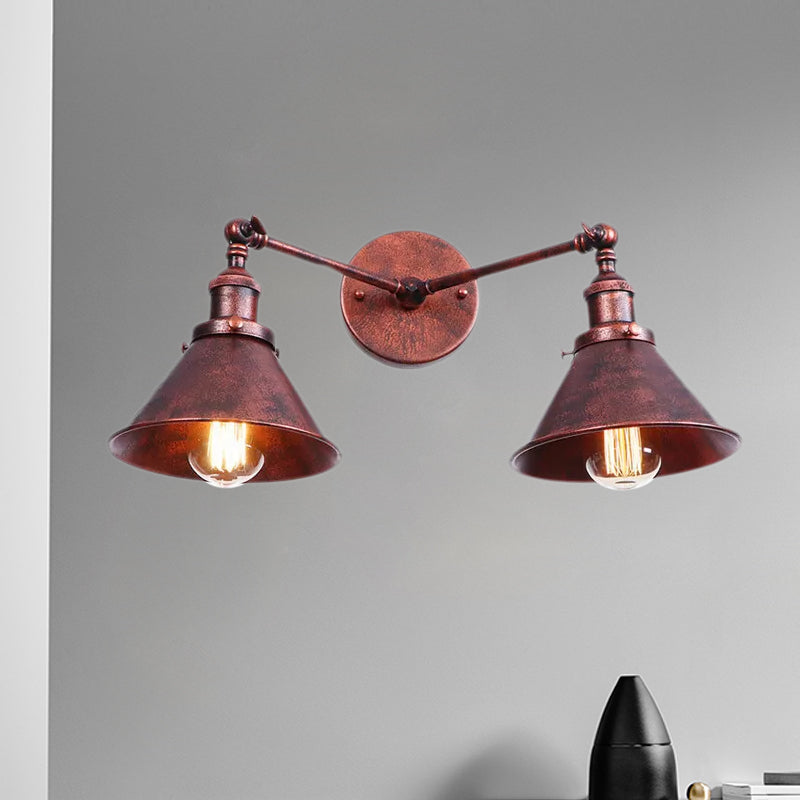 Siopsrl| Tapered Umbrella Iron Wall Mount Light Industrial Vintage 2 Heads Farmhouse Wall Mount Light in Black/Brass