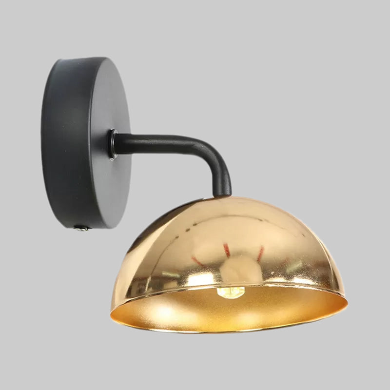Siopsrl| 1 Light Wall Lamp Industrial Dome Shade Metal Down Wall Light with Curved Arm in Black/Bronze for Bedroom