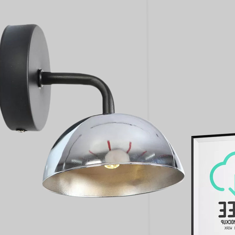 Siopsrl| 1 Light Wall Lamp Industrial Dome Shade Metal Down Wall Light with Curved Arm in Black/Bronze for Bedroom