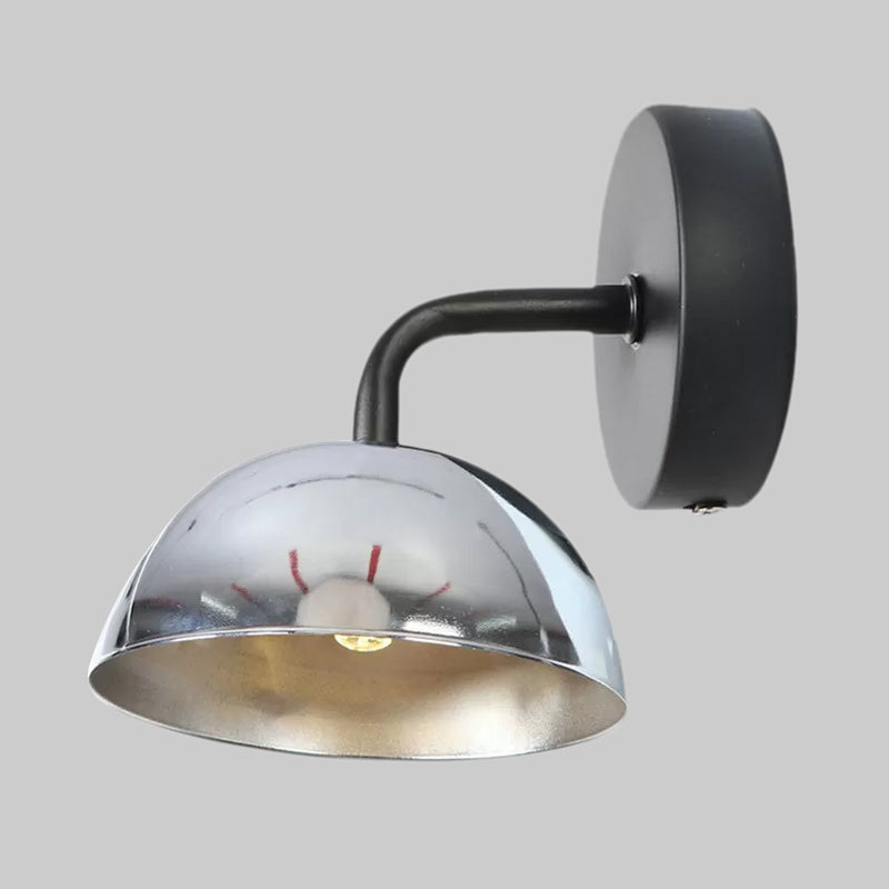 Siopsrl| 1 Light Wall Lamp Industrial Dome Shade Metal Down Wall Light with Curved Arm in Black/Bronze for Bedroom