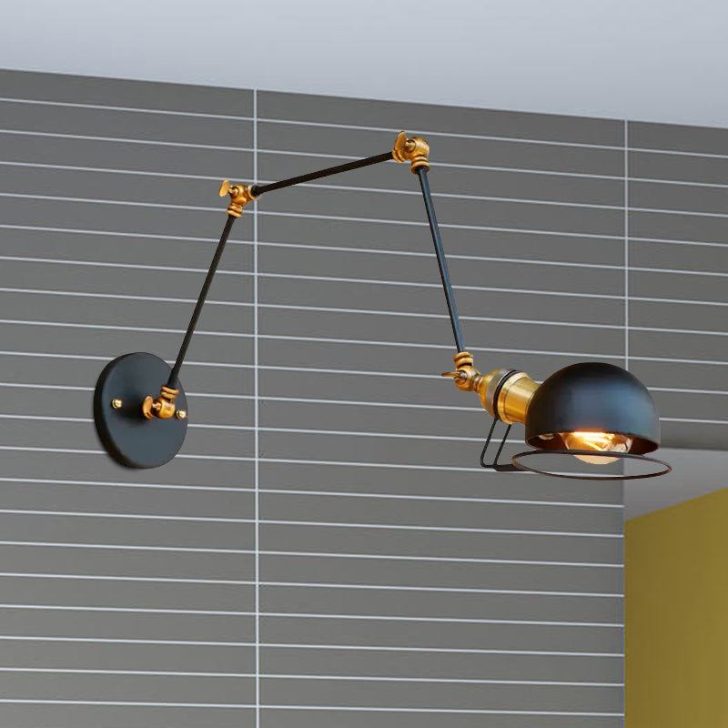 Siopsrl| Vintage Industrial Bowl Wall Lamp 1 Light Iron Wall Lamp with Rotatable Arm in Black/Metal