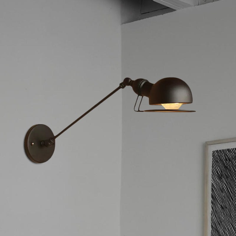 Siopsrl| Vintage Industrial Bowl Wall Lamp 1 Light Iron Wall Lamp with Rotatable Arm in Black/Metal