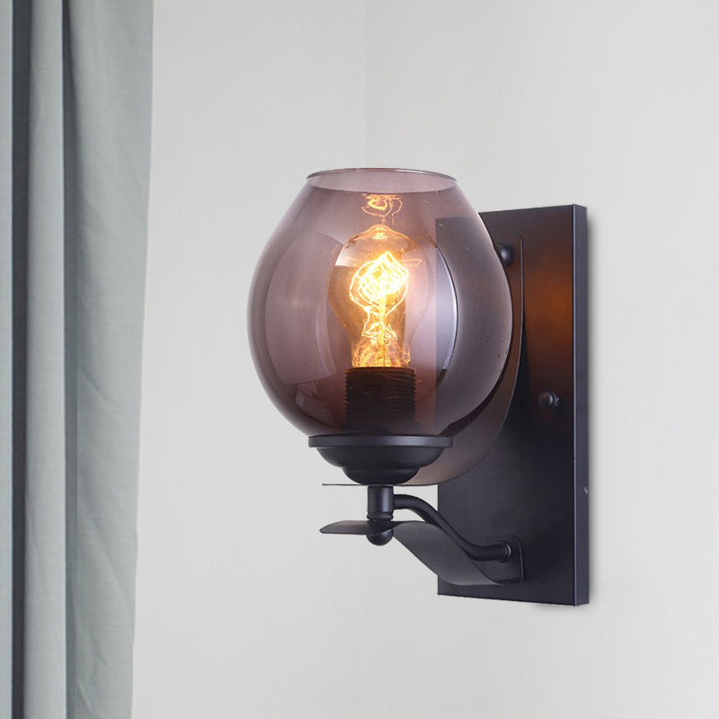 Siopsrl| A light wall lamp with ball shade gray glass industrial café lighting fixture in black
