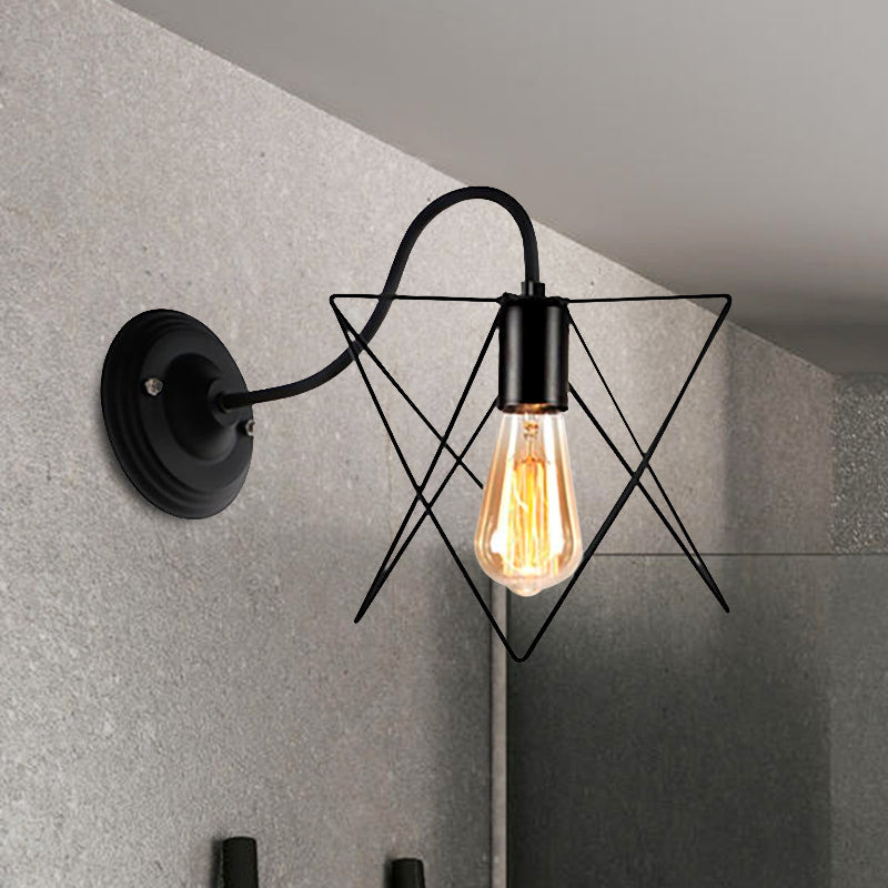 Siopsrl| Black 1 Head Wall Lamp Vintage Industrial Metal Bottle/Rectangular Wall Light Wall Lamp with Wire Frame for Café