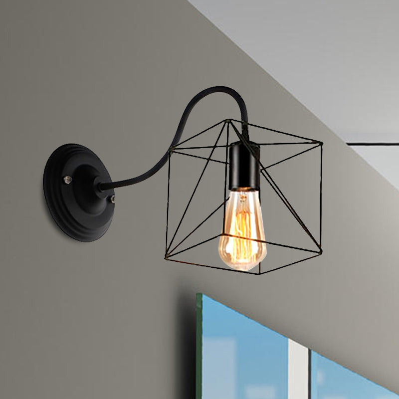 Siopsrl| Black 1 Head Wall Lamp Vintage Industrial Metal Bottle/Rectangular Wall Light Wall Lamp with Wire Frame for Café