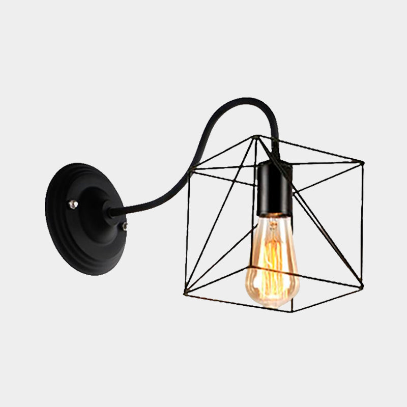 Siopsrl| Black 1 Head Wall Lamp Vintage Industrial Metal Bottle/Rectangular Wall Light Wall Lamp with Wire Frame for Café
