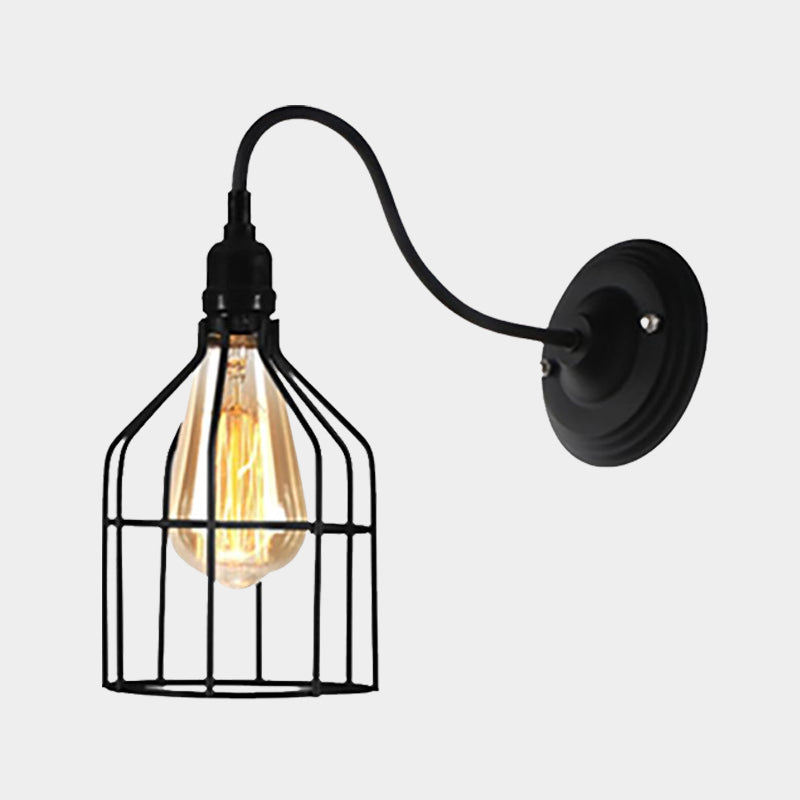 Siopsrl| Black 1 Head Wall Lamp Vintage Industrial Metal Bottle/Rectangular Wall Light Wall Lamp with Wire Frame for Café
