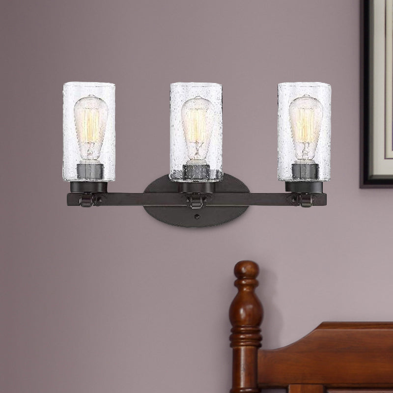 Siopsrl| 3-Bulb Seed Glass Wall Light Industry Black Cylinder Dining Room Wall Lamp in Clear