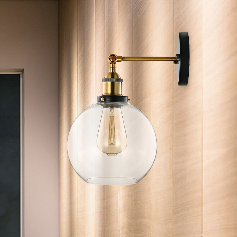 Siopsrl| Clear Glass Blown Wall Sconces Antiques 1 Light Living Room Lighting Fixture in Brass