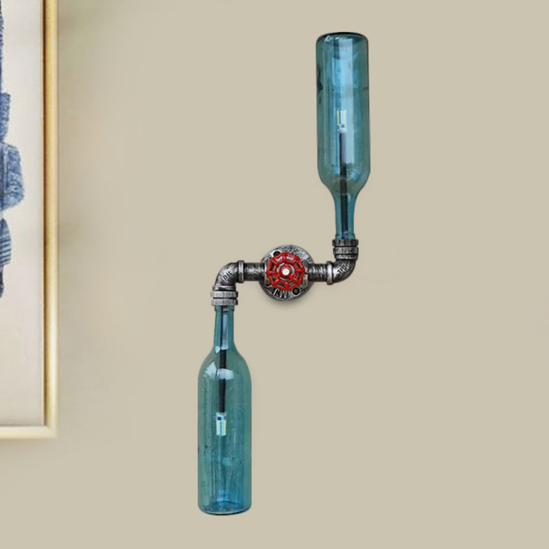 Siopsrl| Glass Gray/Blue Wall Light Wine Bottle 2 Lights Industrial Style Wall Mount Light for Living Room