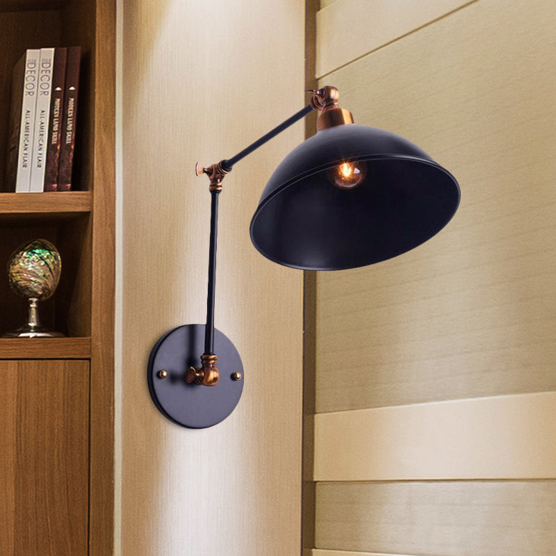 Siopsrl| 1 Bulb Wall Light Vintage Swivel Arm Metal Wall Lighting with Bowl Light in Black for Staircase