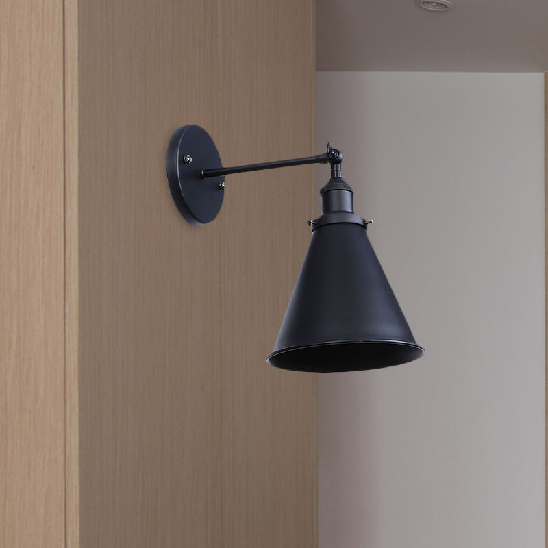 Siopsrl| Black/Rust 1 Head Wall Lamp Farmhouse Style Wrought Iron Conical Adjustable Wall Light Fixture for Outdoor