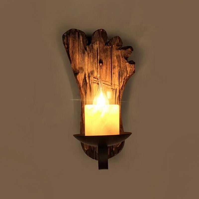 Siopsrl| Cylinder Coffee Shop Wall Light Fixture Artificial Marble 1 Light Brown Wall Lamp with Wood Semi-Cap/Base/Rectangle Base