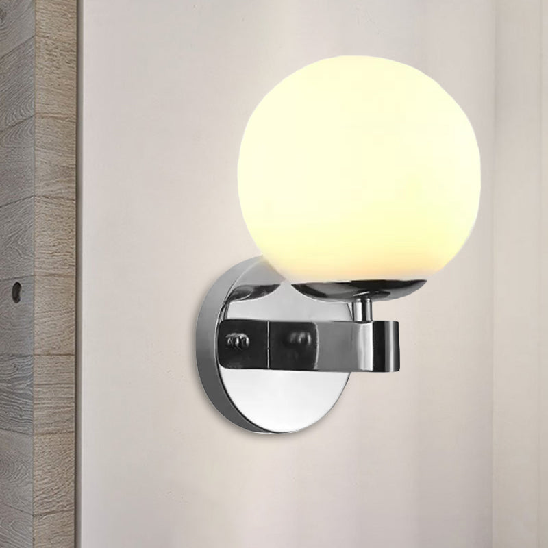 Siopsrl| Chrome/Gold Round Wall Light Industrial Opal Glass 1 Light Bedroom Wall Lamp Fixture