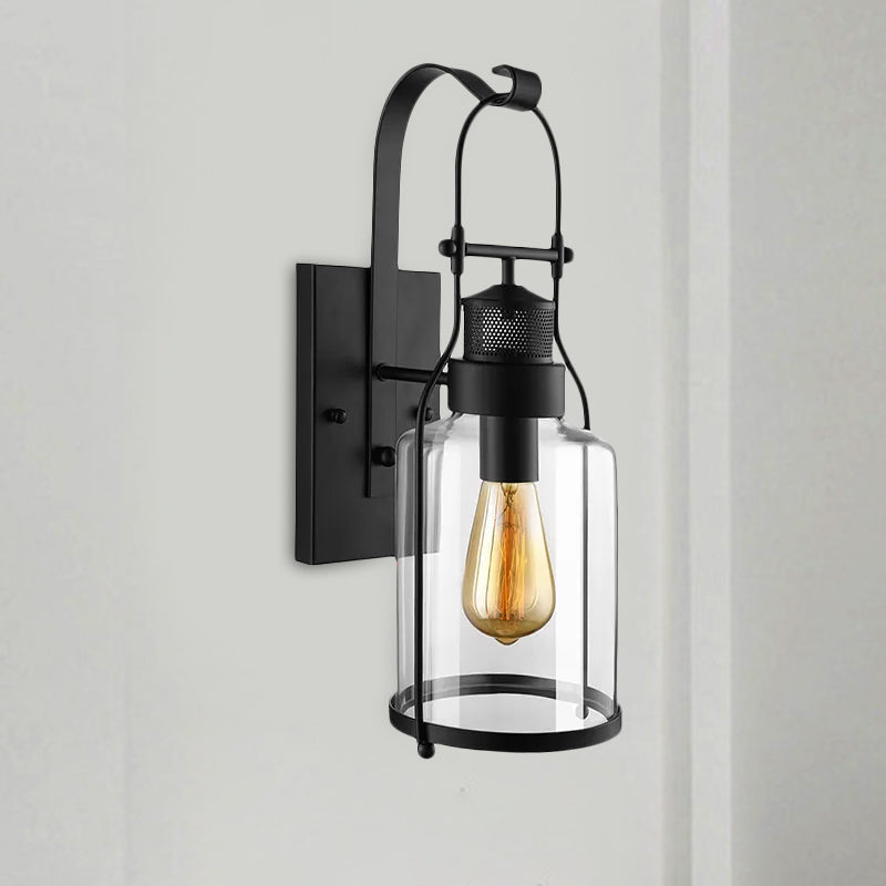 Siopsrl| Cylinder clear glass wall-mounted lamp industrial single bulb living room wall sconce in black/white/rust with cage