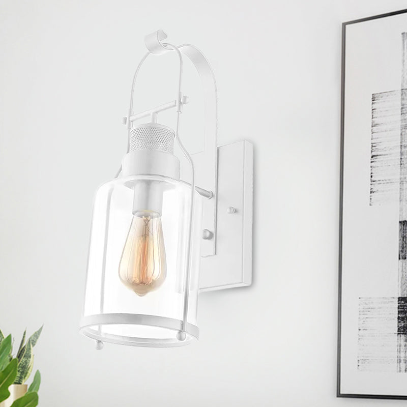 Siopsrl| Cylinder clear glass wall-mounted lamp industrial single bulb living room wall sconce in black/white/rust with cage