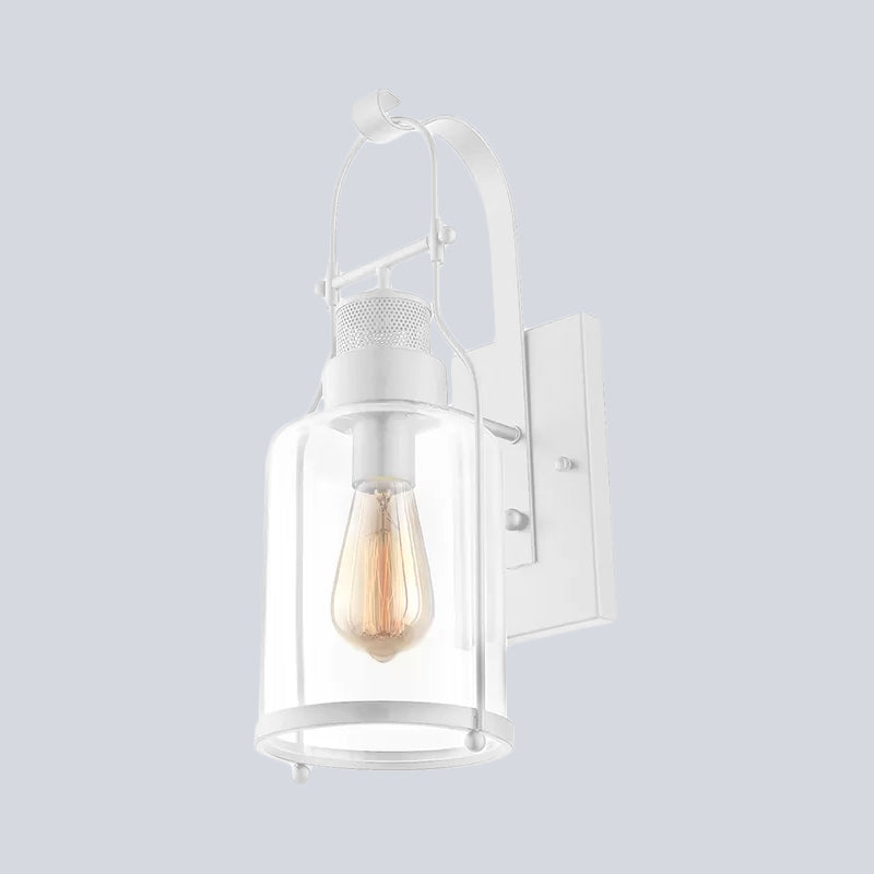 Siopsrl| Cylinder clear glass wall-mounted lamp industrial single bulb living room wall sconce in black/white/rust with cage