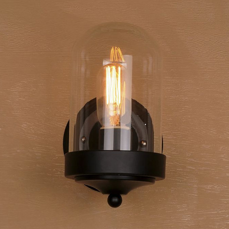 Siopsrl| Capsule Wall Mounted Lighting 1/2 Light Bulb Industrial Black Clear Glass Lighting for Portico