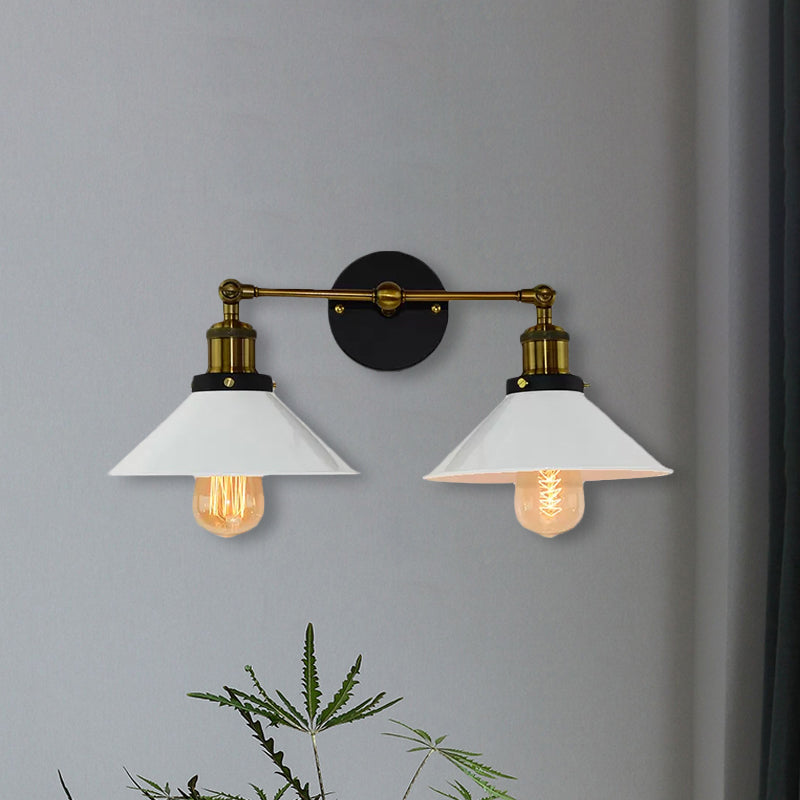 Siopsrl| 2 heads wall light industrial stylish tapered shade metal wall sconces lighting in black/white for living room