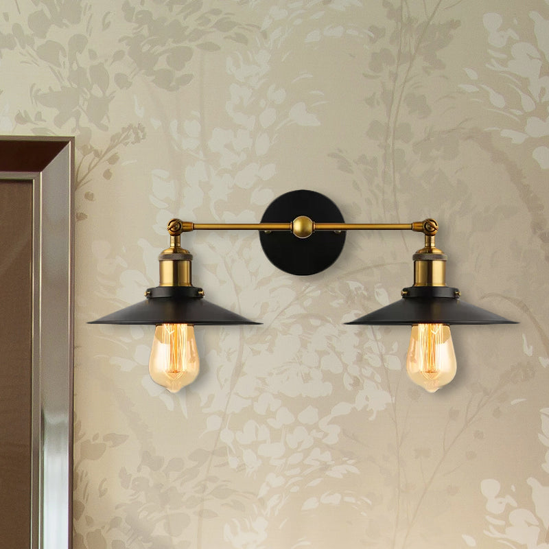 Siopsrl| 2 heads wall light industrial stylish tapered shade metal wall sconces lighting in black/white for living room