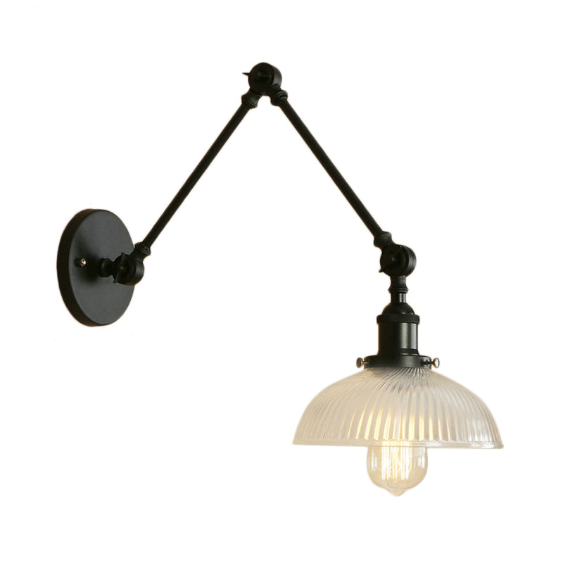 Siopsrl| 1 Light Ribbed Glass Wall Lamp Light Industrial Antique Brass/Black/Rust Dome Living Room Lighting Fixture with Swing Arm