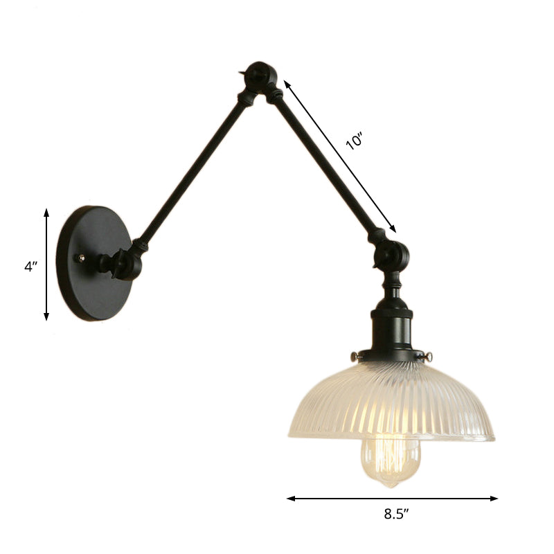 Siopsrl| 1 Light Ribbed Glass Wall Lamp Light Industrial Antique Brass/Black/Rust Dome Living Room Lighting Fixture with Swing Arm